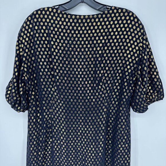 3/$25 French Connection Silk Tunic Mini Dress 10 Metallic Polka Dots Navy Blue - Picture 9 of 11